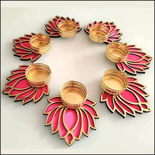 Set of 7 Lotus Diyas - Green Ninja