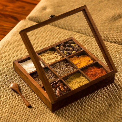 Sheesham Wood Square Spice Box - Green Ninja