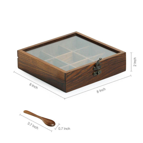 Sheesham Wood Square Spice Box - Green Ninja