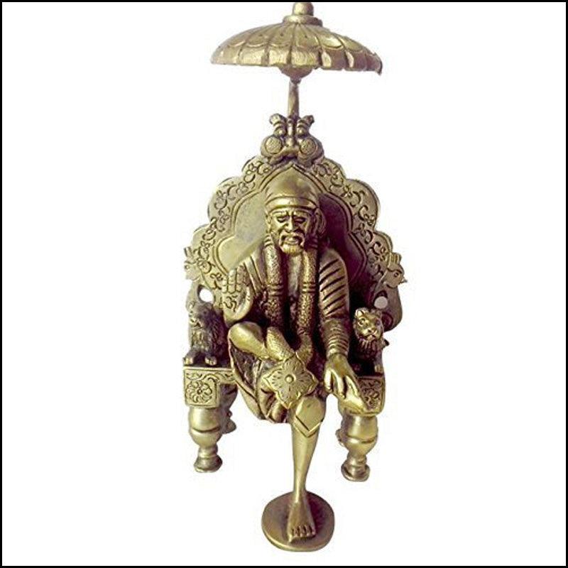 Shirdi Sai Baba Brass Idol with Chair and Chatra - Green Ninja