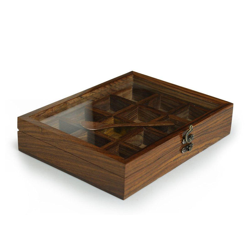 Spice Box With 12 Containers & Spoon In Sheesham Wood - COMING SOON - Green Ninja
