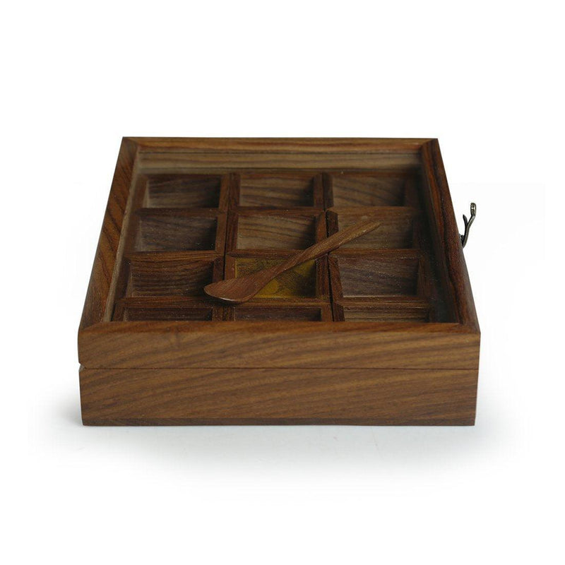 Spice Box With 12 Containers & Spoon In Sheesham Wood - COMING SOON - Green Ninja