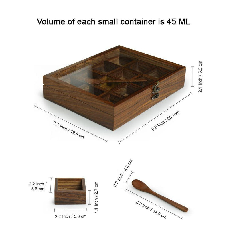 Spice Box With 12 Containers & Spoon In Sheesham Wood - COMING SOON - Green Ninja
