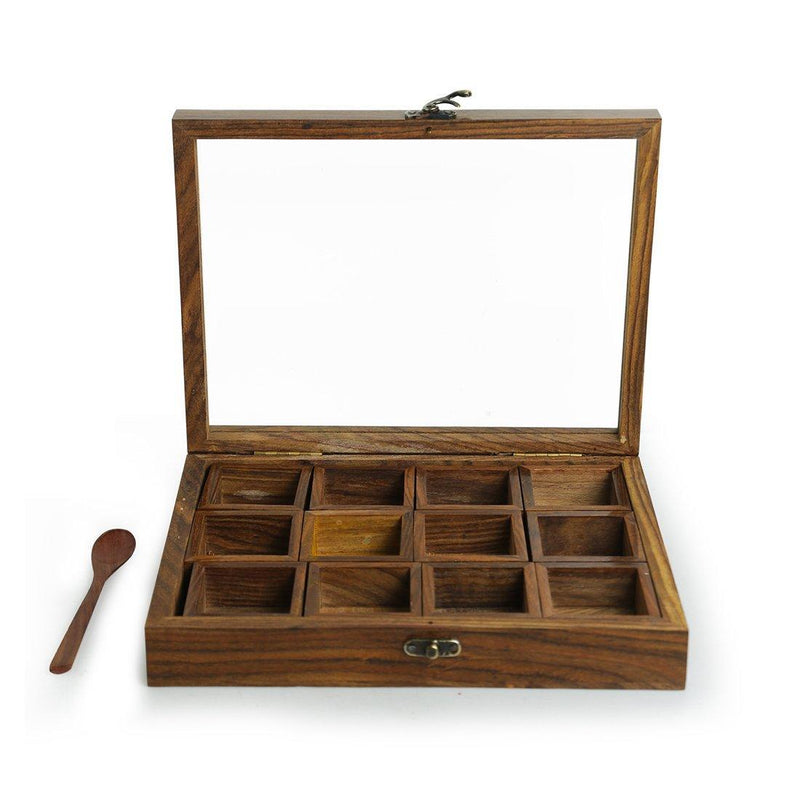 Spice Box With 12 Containers & Spoon In Sheesham Wood - COMING SOON - Green Ninja