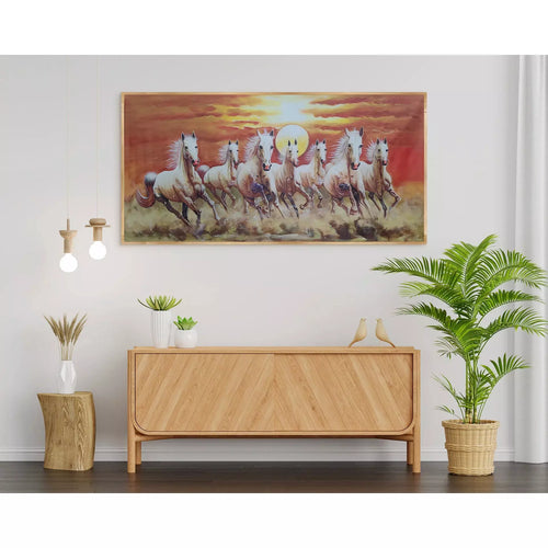 Sunset white Horses landscape canvas art - Green Ninja