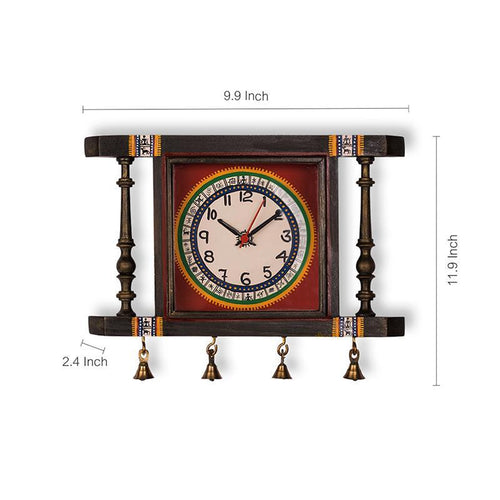 Warli Hand-Painted Wall Clock / Wall Decor In Teak Wood - Green Ninja