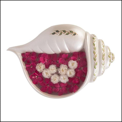 Terra-Cotta Pearl White Conch Shell Urli - Green Ninja