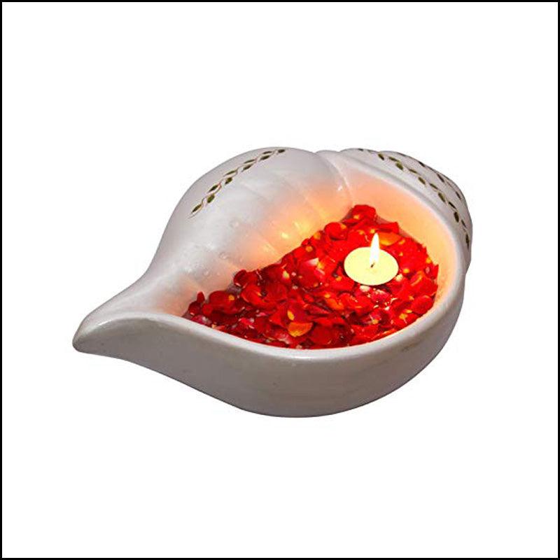 Terra-Cotta Pearl White Conch Shell Urli - Green Ninja