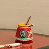 Terracotta Warli Handpainted Pen Stand Knitted Red - Green Ninja