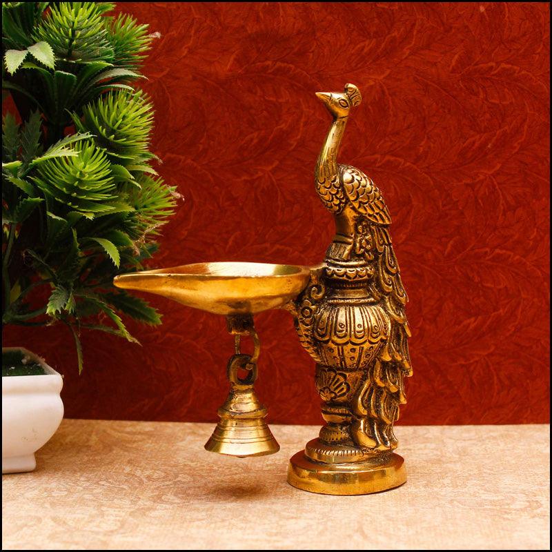Traditional Brass Peacock Diya - Green Ninja