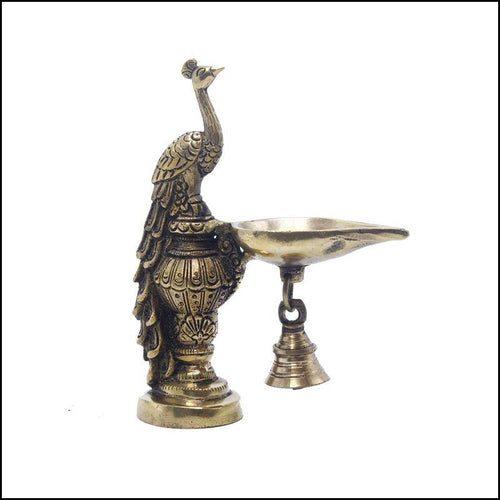 Traditional Brass Peacock Diya - Green Ninja