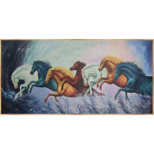 Vastu Seven horses on water landscape canvas art - Green Ninja