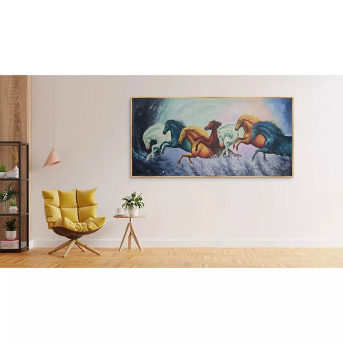 Vastu Seven horses on water landscape canvas art - Green Ninja