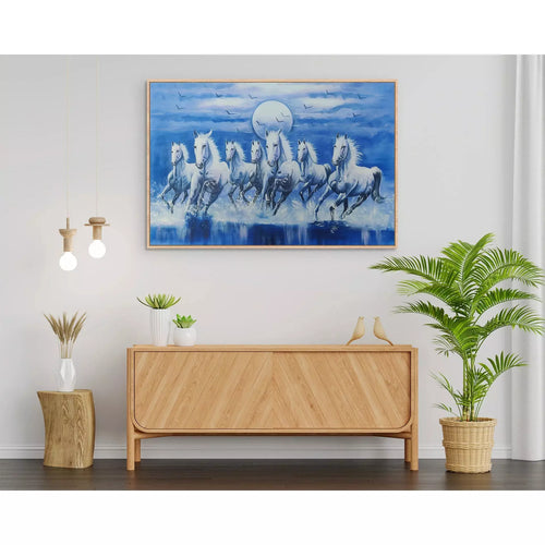 Vastu white Horses landscape canvas art - Green Ninja