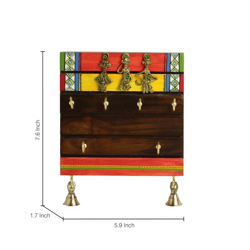 Warli Hand-Painted Key Holder In Sheesham Wood - Green Ninja