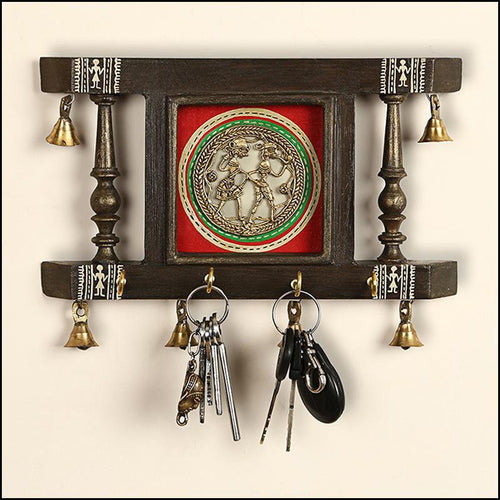 Warli Hand-Painted Key Holder With Dhokra Art - Green Ninja
