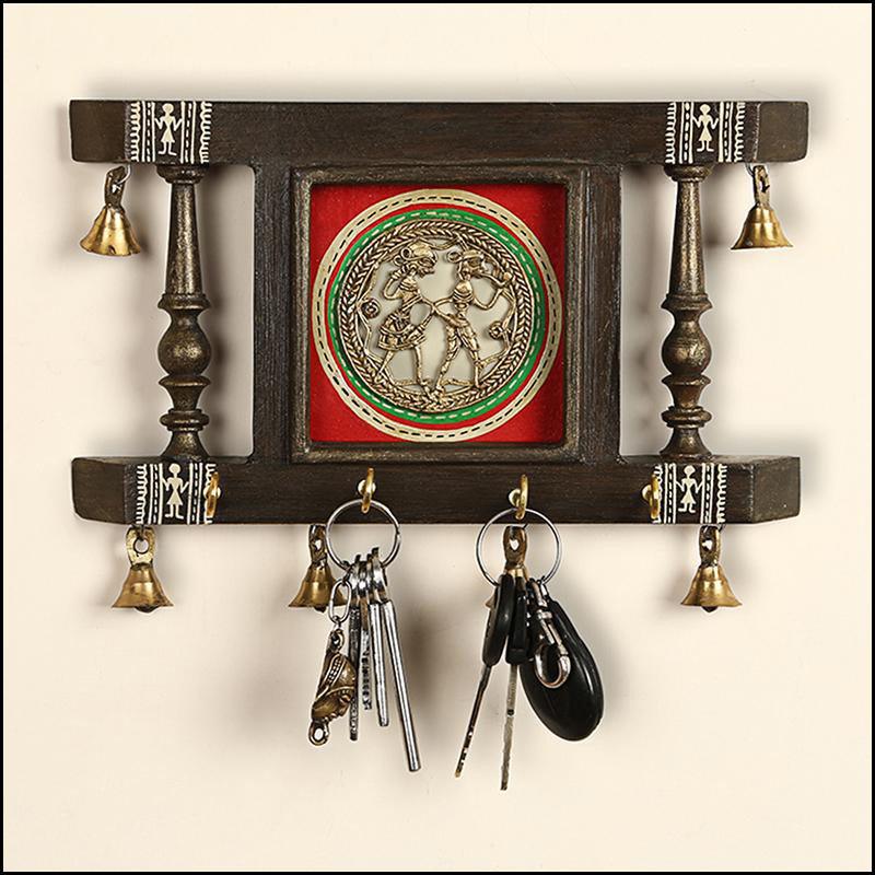 Warli Hand-Painted Key Holder With Dhokra Art - Green Ninja