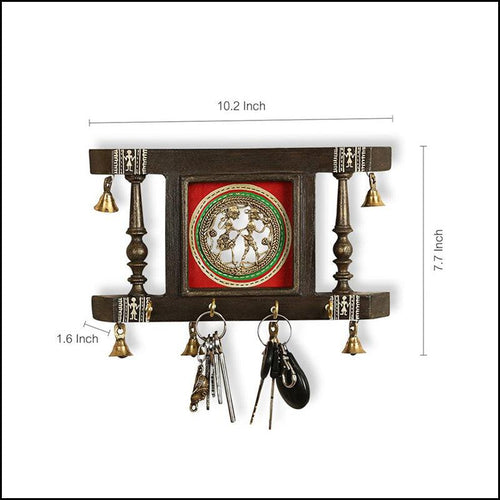 Warli Hand-Painted Key Holder With Dhokra Art - Green Ninja
