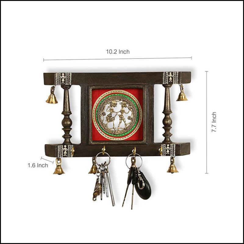 Warli Hand-Painted Key Holder With Dhokra Art - Green Ninja