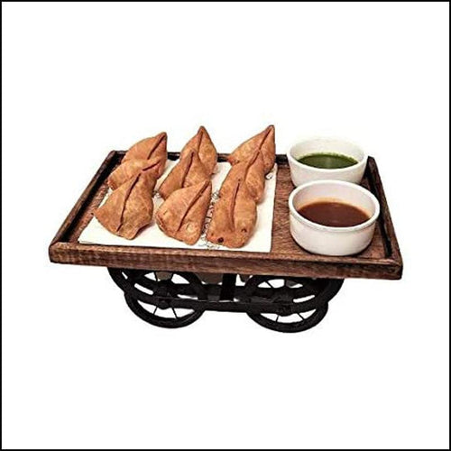 Wooden Serving Tray with Moveable Wheels - Green Ninja