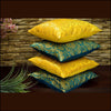 Yellow And Peacock Green Banarasi Cushion Covers - Green Ninja